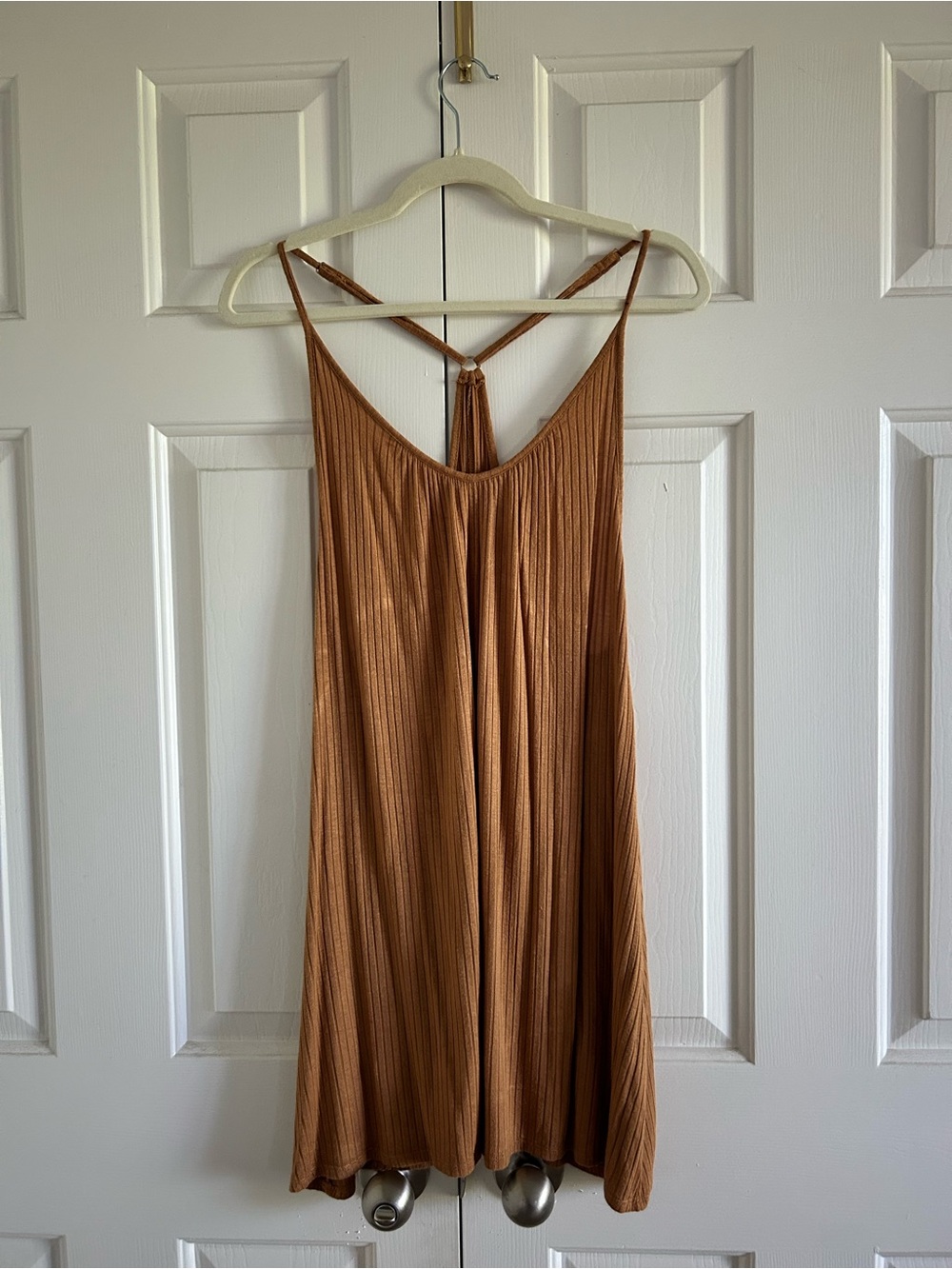 Forever 21 Ribbed Spaghetti-Strap Mini Dress in Rust Brown